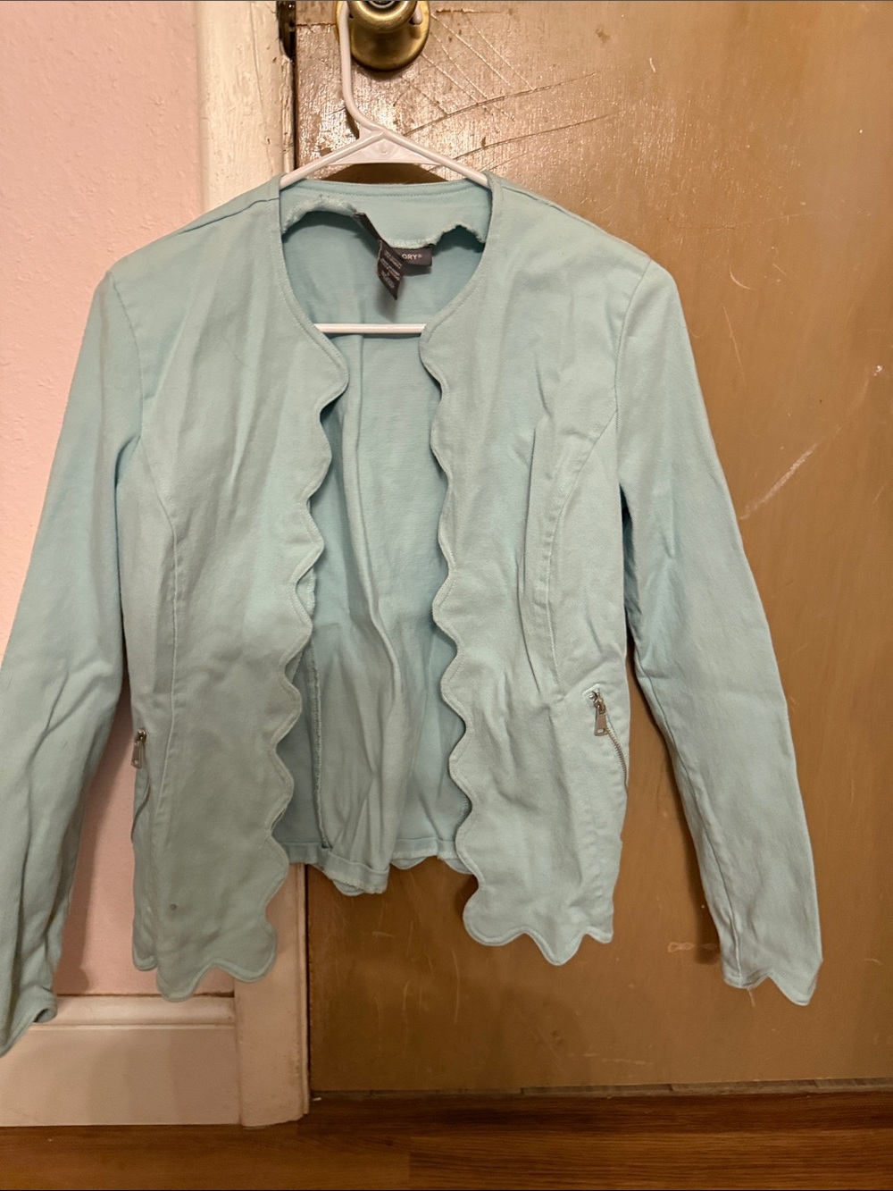 Kate & Mallory Scalloped Open-Front Jacket in Light Blue